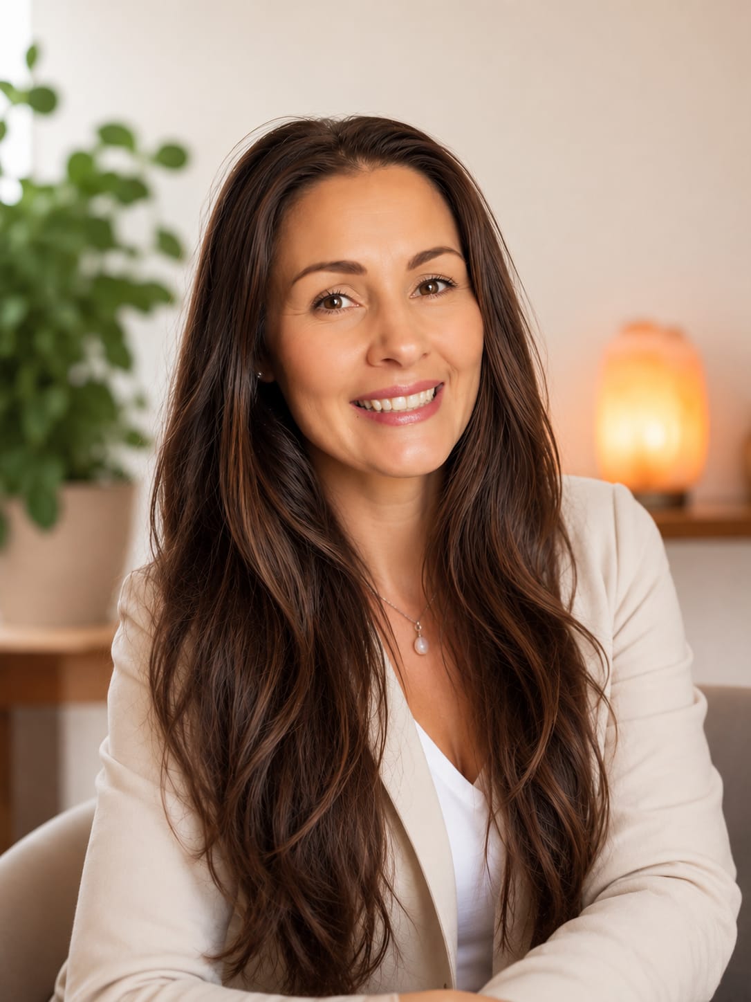 Nadia, founder of Inner Therapy, smiling in a calm studio setting